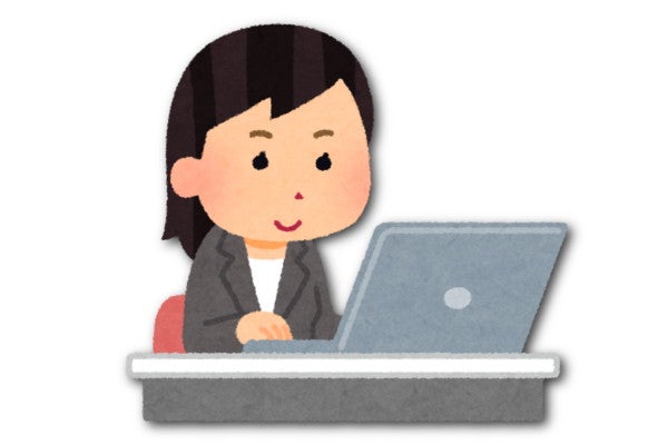 パソコンに入力する女性のイラスト