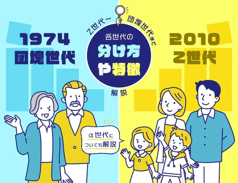 「Z世代~団塊世代」まで|各世代の分け方や特徴を解説