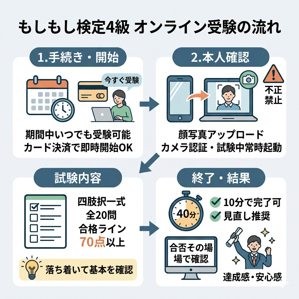 もしもし検定4級 オンライン受験ガイドの図解