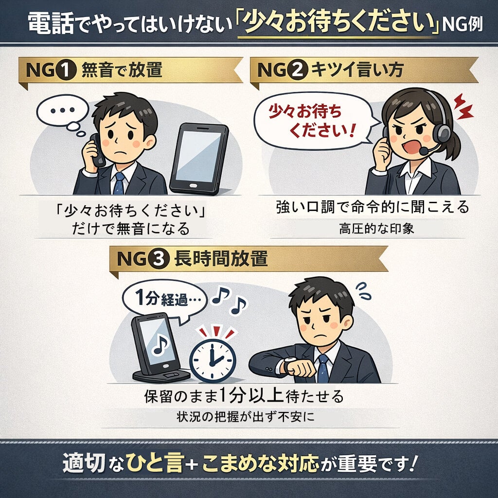 電話でやってはいけない「少々お待ちください」NG例