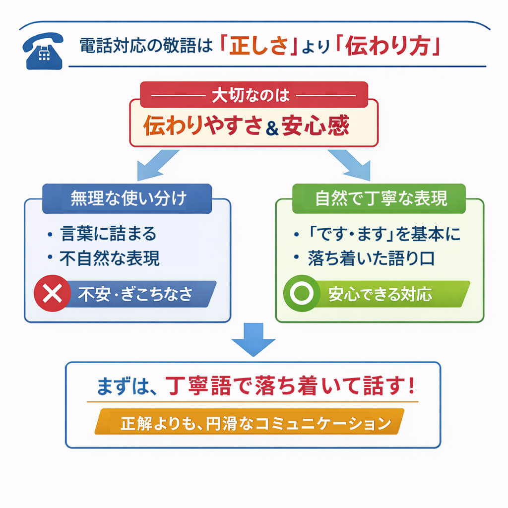 電話対応の敬語は「正しさ」より「伝わり方」図解
