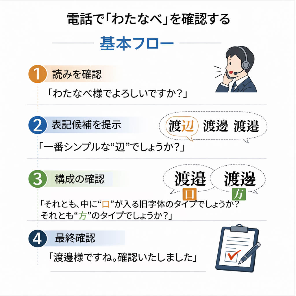 電話で「わたなべ」を確認する基本フロー